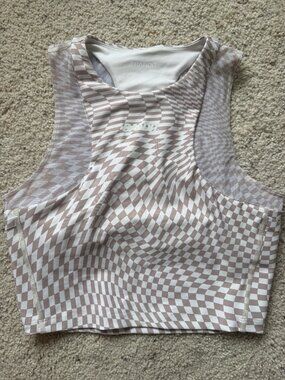 Beige Checkered Crop Tank Top